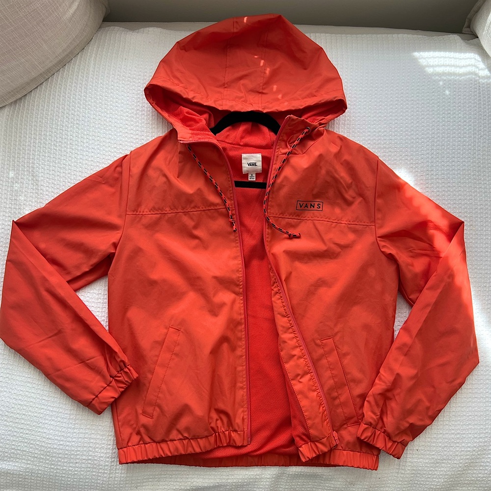 Vans Kastle Hooded Windbreaker Jacket Orange Mesh Lined Zip-Up Size S